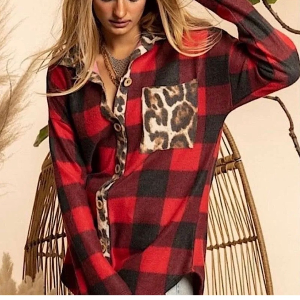 Buffalo Plaid & Leopard button top